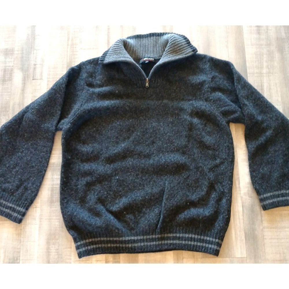Briard Wool Sweater Men's XL Gray Heather 1/4 Zip High‎ Neck Italy Gorpcore Warm